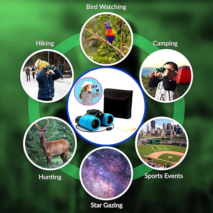 Kids Binoculars Best Gifts for 3-12 Years Boys Girls High-Resolution Optics Shockproof Mini Compact Binocuolar Toys Folding Small Telescope for Bird Watching Camping Outdoor Play