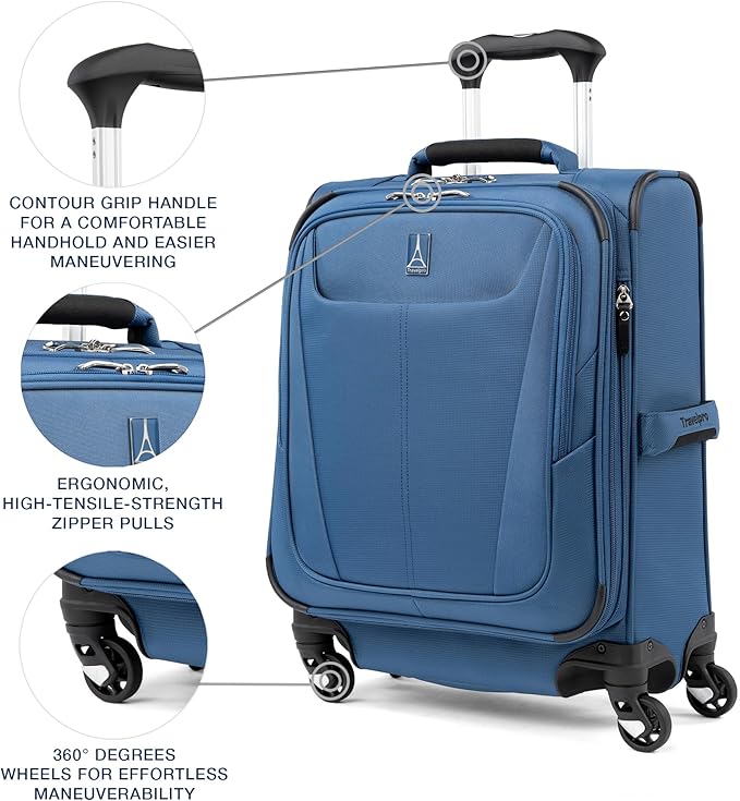 Travelpro Maxlite 5 Softside Expandable Carry-On Luggage with Spinner Wheels, Lightweight, 19-Inch — Ensign Blue
