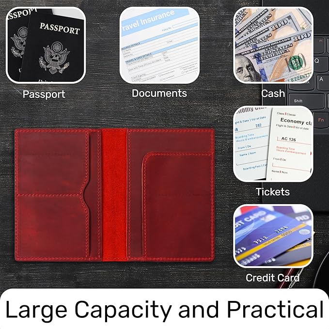 HIFA Leather Passport Holder, Handmade Passport Cover with Card and Ticket Slot - Genuine Leather, Elegant Design, Easy Access - Passport Case, Passport Wallet, Passport Holder