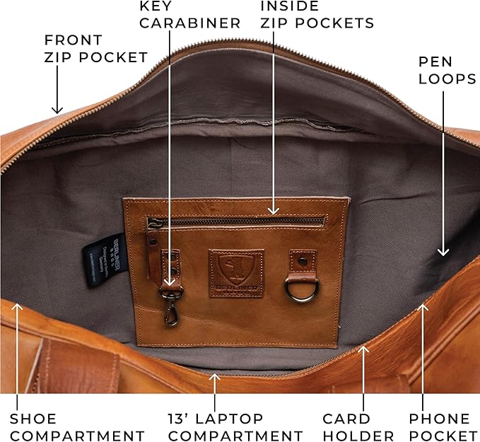 Berliner Bags Vintage Genuine Leather Duffle Austin XL for Travel or the Gym, Weekender Bag with Shoe Compartment, Overnight Bag for Men and Women - Brown