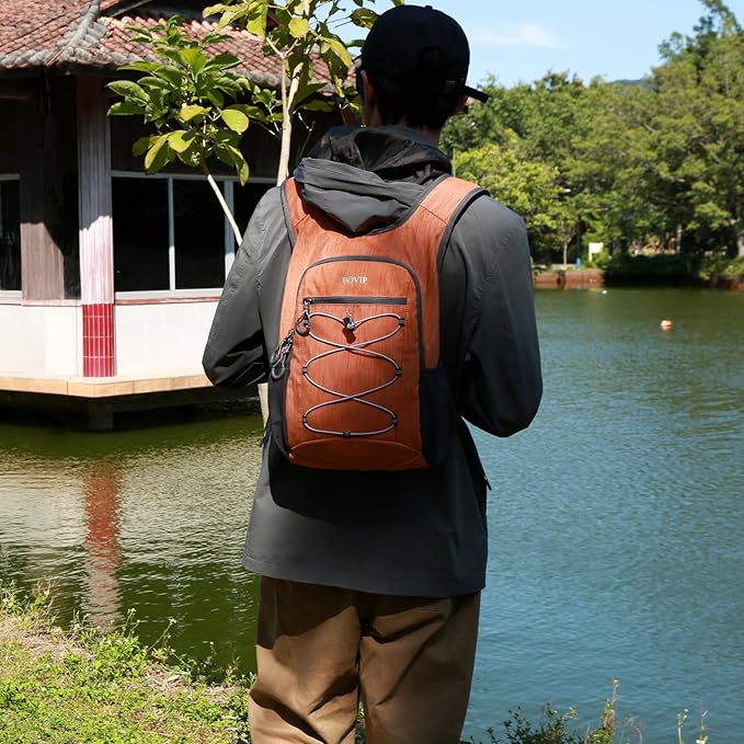 BOVIP 20L Hiking Backpack Lightweight Packable Hiking Daypack Small Travel Outdoor Foldable Shoulder Bag Orange