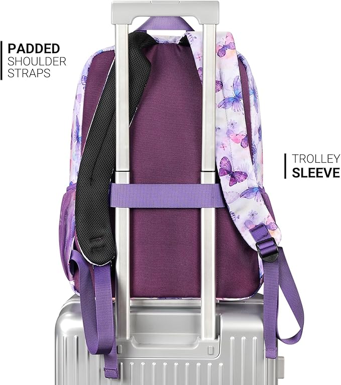 ZORFIN 26L Backpack for College, and Travel: Water Resistant Bookbag - Butterfly Purple