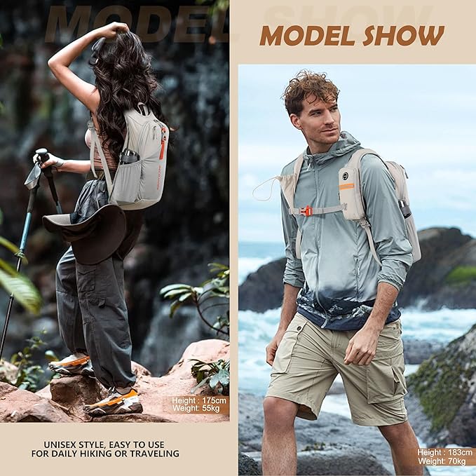 15L Small Hiking Backpack for Men Women Foldable Packable Back Pack Ultralight Hiking Daypack for Travel Camping Outdoor, Beige