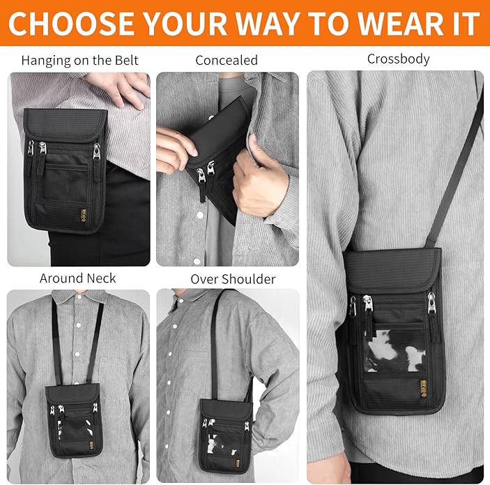 Neck Wallet for Travel,Passport Holder Neck Pouch for Men Women with Adjustable Neck Strap and RFID Blocking
