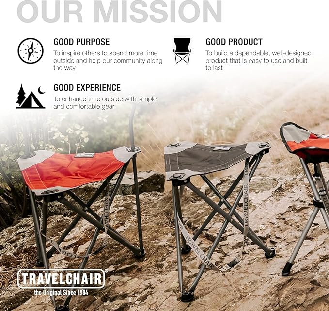 Travel Chair Big Slacker Stool, Portable Tripod Chair for Outdoor Adventures, Quick Folding Fishing Camping Travel Stool, Black & Gray