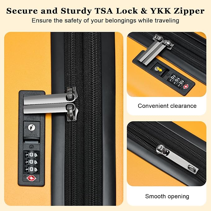 16 Inch Carry On Luggage Airline Approved, Expandable Lightweight ABS+PC Hard Shell Suitcases with 360° Spinner Wheels, TSA Lock, YKK Zippers (Orange, 1 PC)