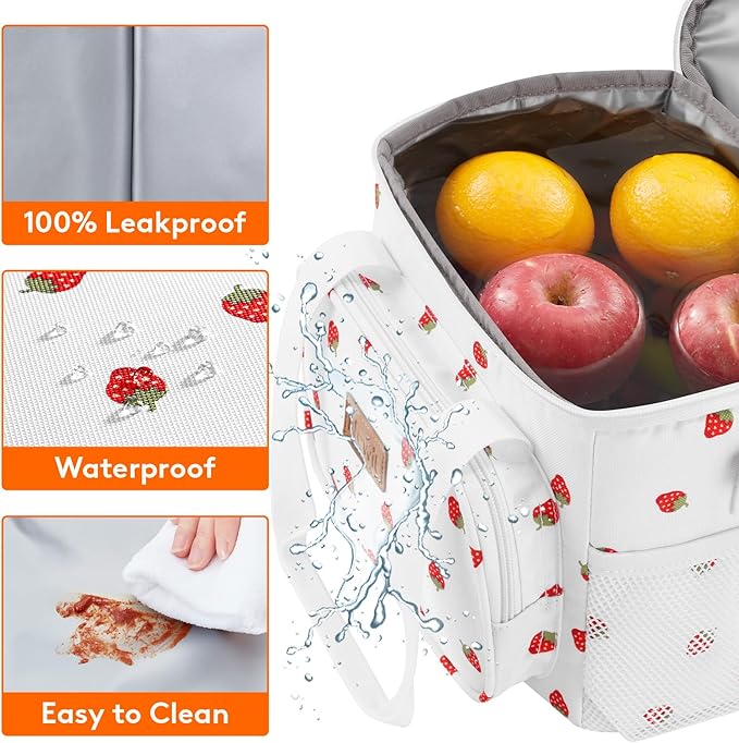 Lifewit Medium Lunch Bag Insulated Lunch Box Soft Cooler Cooling Tote for Adult Men Women, Strawberry 12-Can (9L)