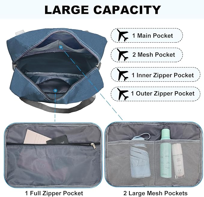 For Spirit Airlines Personal Item Bag 18x14x8 in Underseat Carry-on Luggage foldable Travel Duffle Bag for Airplanes(30L, Navy)