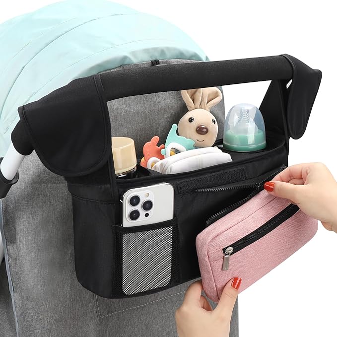 Accmor Universal Stroller Organizer with Insulated Cup Holder Detachable Phone Bag and Shoulder Strap,Stroller Bag Caddy Organizer Fits for Uppababy, Baby Jogger, Britax Strollers