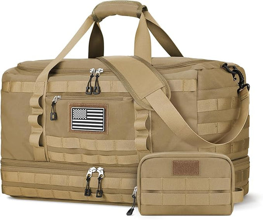 ETRONIK Travel Bag for Men Women, Gym Bag & Tactical Duffle Bags for Travel, Carry on with Toiletry Bag and Shoe Compartment, Weekender Overnight Trip with Wet Pocket for Workout Medical, Brown