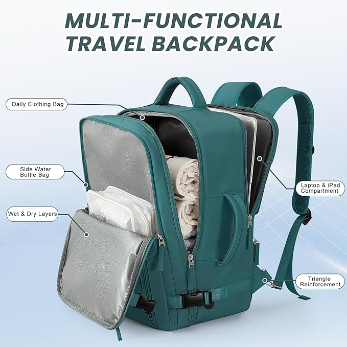 Beraliy Travel Backpack, Carry on Backpack, Airline Approved Personal Item Bag, 16 Inch Laptop Backpack, Waterproof Hiking Daypack Backpack, Weekender Bag, Peacock Blue