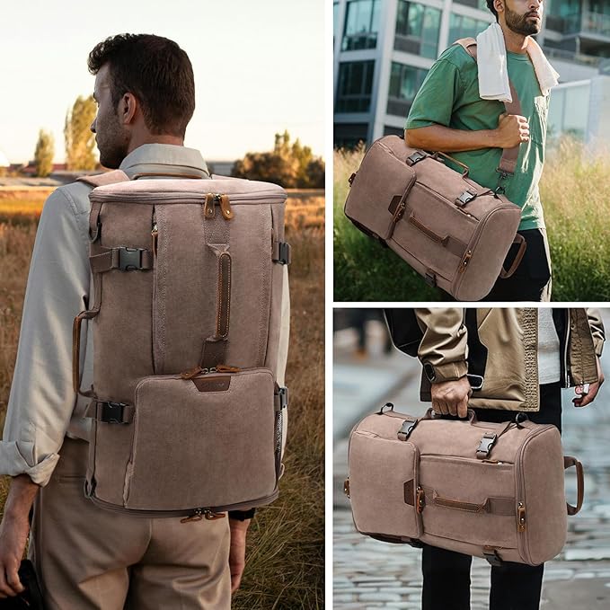 G-FAVOR 40L Travel Backpack, Vintage Canvas Rucksack Convertible Duffel Bag Carry On Backpack Fit for 17.3 Inch Laptop Bag