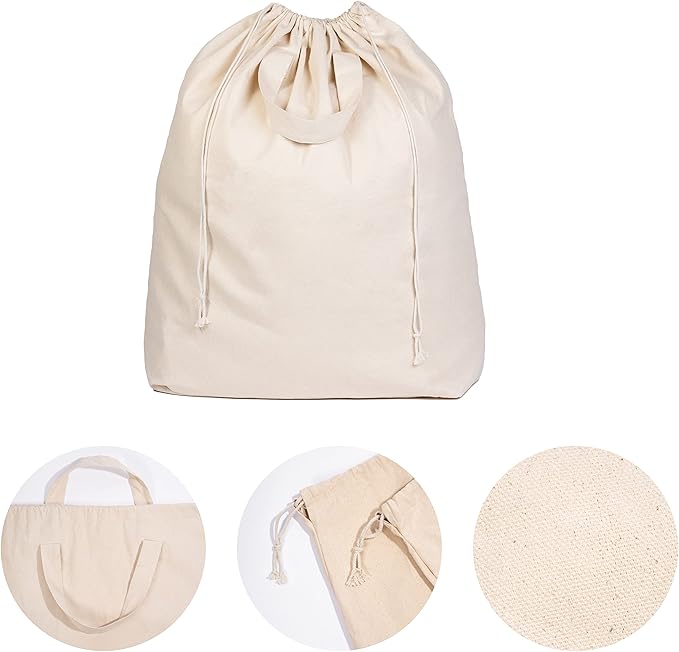 College Dorm Laundry Bags - Versatile and Heavy Duty College Laundry Hamper Liner with Drawstring - Canvas Laundry Basket Liner - 100% Cotton, Washable and Foldable Cloth Laundry Bags (1 Pack)