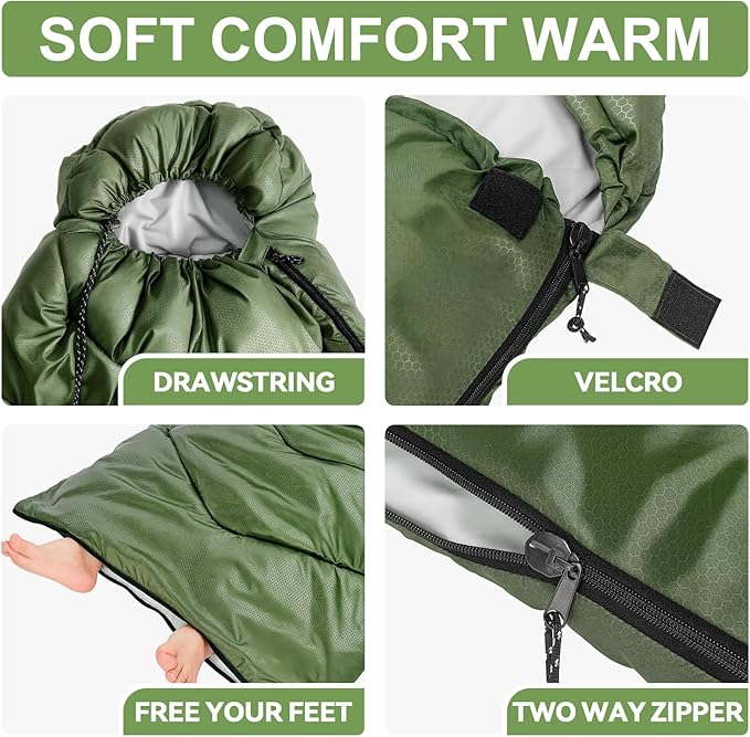 Sleeping Bags for Adults Cold Weather,Portable, Waterproof,Lightweight Camping Sleeping Bag for Tall Girls Boys with Compression Sack for Warm Camping, Hiking, Outdoor & Indoor