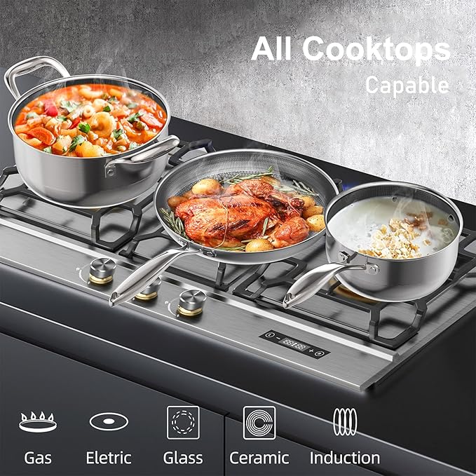COOKER KING Stainless Steel Cookware Set, Pots and Pans Set Non Stick, Hybrid Ceramic Cookware, Frying Pans, Saucepans & Stock Pot with Glass Lid, Non-Toxic, Oven Safe, Induction Compatible
