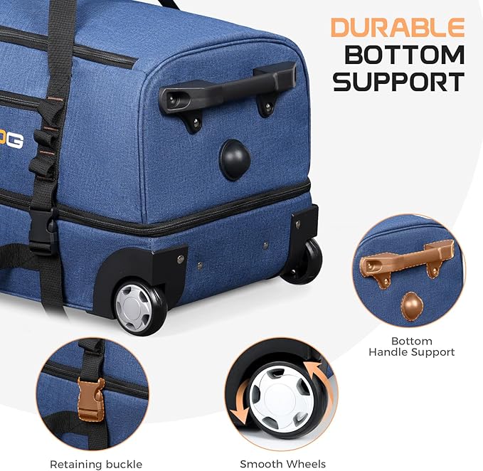 Rolling Duffle Bag with Wheels, Large Travel Duffel Bag with Shoe Compartment, Water Resistant Rolling Wheeled Luggage for Men Women Weekender Overnight Trip