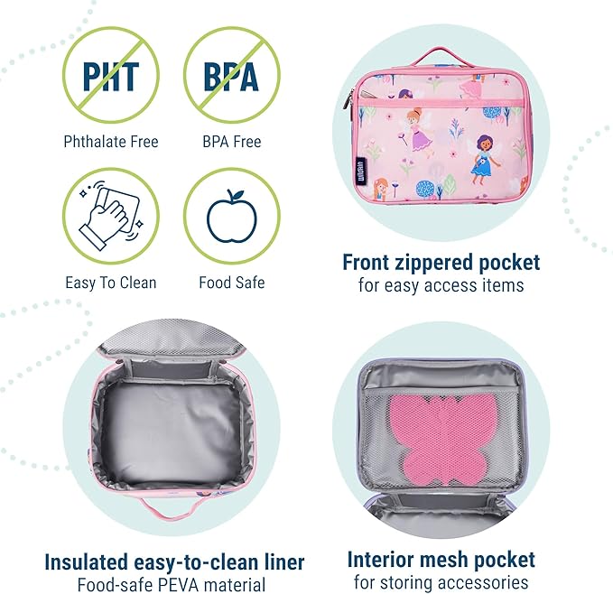 Wildkin Kids Insulated Lunch Box – Durable and Reusable for School & Travel - Fairy Garden
