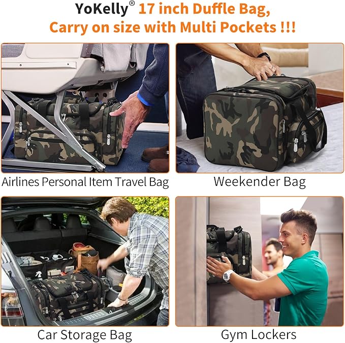 17 inch Small Duffle Bag - Carry On Personal Item Bag for Travel Gym Sport - Camo