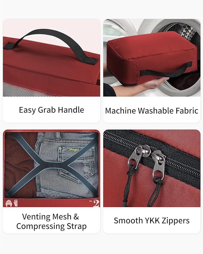 ECOHUB 7 Set Packing Cubes Tear-Resistant Luggage Packing Organizers with Number Icon for Travel Accessories Luggage Suitcase Machine Washable Packing Cubes (Red)