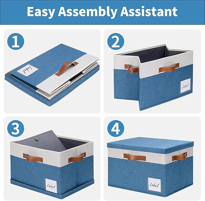 GhvyenntteS Fabric Storage Bins with Lid 6 Pack, Large Decorative Storage Boxes with Lids and Handles, Foldable Fabric Storage Baskets with Lid and Label for Home Office (Blue, 15" x 11" x 9.7")