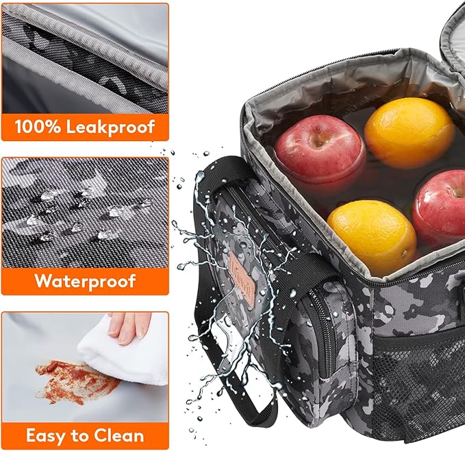 Lifewit Medium Lunch Bag Insulated Lunch Box Soft Cooler Cooling Tote for Adult Men Women, Black Camo 12-Can (9L)