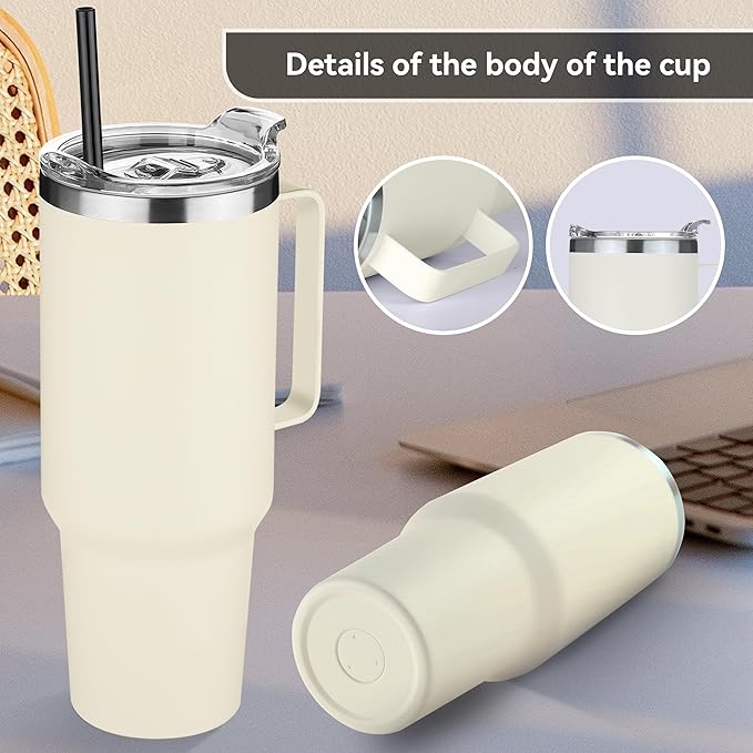 HASLE OUTFITTERS 40 oz Stainless Steel Tumbler with Handle, Vacuum Insulated Tumblers Bulk, Reusable Double Wall Travel Coffee Mug, Durable Powder Coated Water Bottle(Beige, 4)