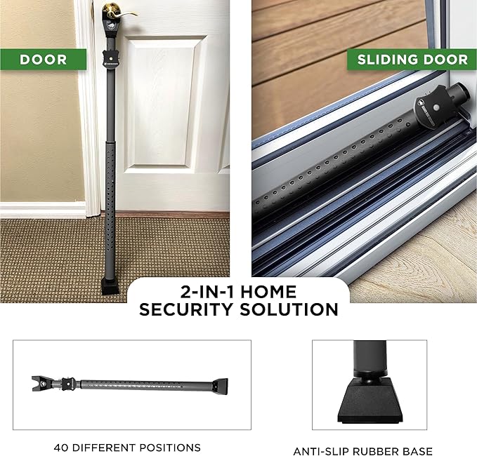 Adjustable Sliding Door Security Bar, Door Jammer 2-in-1 Adjustable Door Knob and Sliding Patio Door Stoppers Security with Alarm, 40 Different Adjustments by Guard Dog Security
