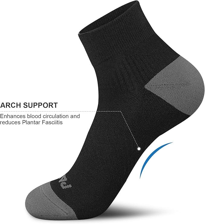 PAPLUS Ankle Compression Socks for Women 6 Pairs, Running Athletic Socks with Arch Support，Plantar Fasciitis Socks