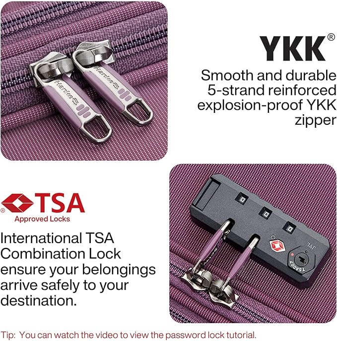 Hanke 20/24/28 Inch 3 Piece Luggage Set with Spinner Wheels Expandable Luggage Large Suitcases with Wheels Softside Checked Luggage Rolling Suitcase with Lock Lightweight Travel Luggage.(Purple)