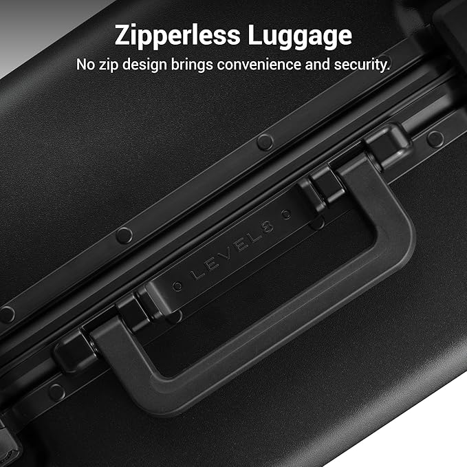 LEVEL8 Zipperless Checked Luggage with Aluminum Frame, Upgraded Medium Hardside Suitcase with Spinner Wheels, Metal Travel Luggage with Double Tsa Locks, 24 Inch, Black