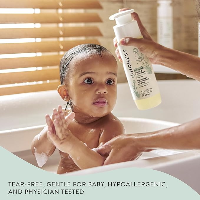The Honest Company 2-in-1 Cleansing Shampoo + Body Wash for Sensitive Skin | Gentle for Baby | Naturally Derived, Tear-free, Hypoallergenic | Fragrance Free, 18 fl oz