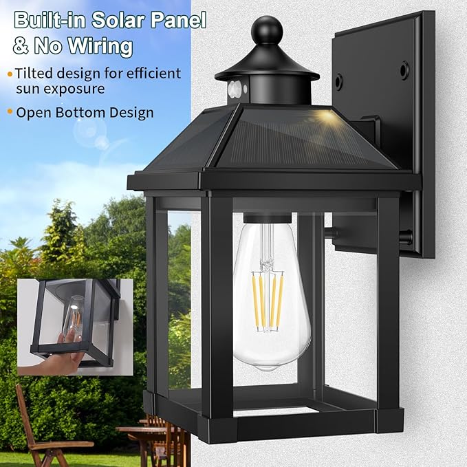 2Pack Solar Porch Lights Outdoor, Solar Sconce Lights Outdoor with Motion Sensor, Waterproof Wall Light with Clear Panel for Garage, Porch, Yard, Front Door,5.8 * 5.8 * 11.8in