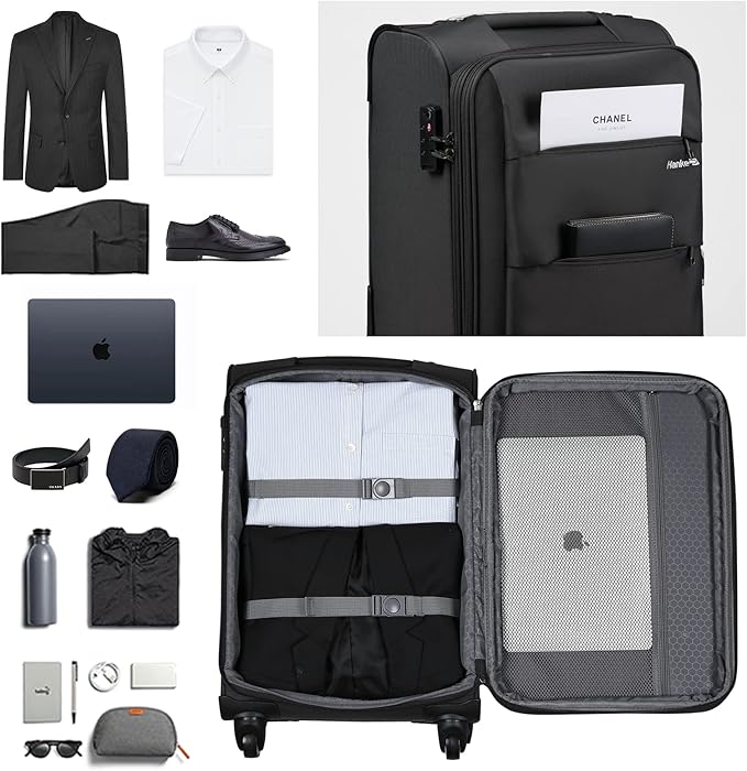 Hanke 28 Inch Luggage with Spinner Wheels Expandable Large Suitcase with Wheels Softside Check in Luggage Rolling Suitcase with Lock Lightweight Travel Luggage for Men and Women.(Dark Gray)