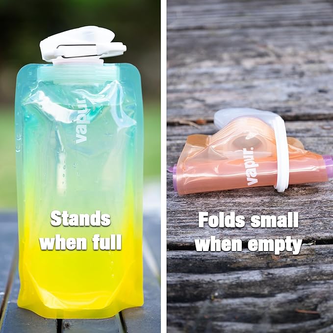 Vapur Collapsible Water Bottle With Carabiner, Compact Bottle Folds Flat For Hydration On The Go, Ideal for Traveling, Hiking or Camping, 16 Ounce, Malibu, Pack of 1