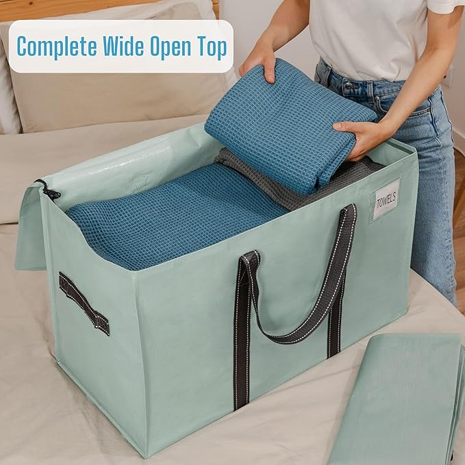 VENO 4 Pack Moving Bags, Heavy Duty, Moving Boxes Alternative, Packing Storage Supplies for Dorm Room Essentials with Zipper for Clothes, Extra Large Totes for Packaging (Shiny Light Green, 4 Pack)