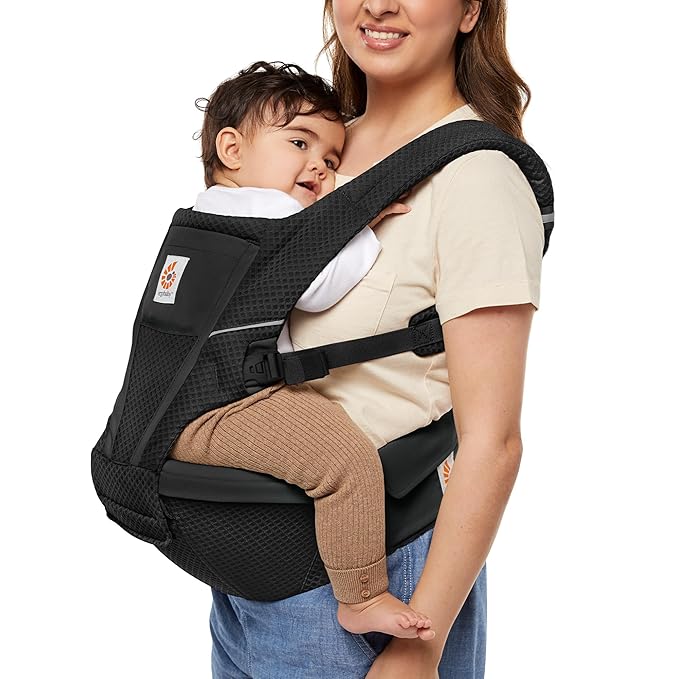 Ergobaby Alta 2-in1 Hip Seat and Carrier - All-Position Breathable Mesh Baby Carrier for 4 Months to 48 Months (12lbs - 45lbs) - SoftFlex™ Mesh - Onyx Black