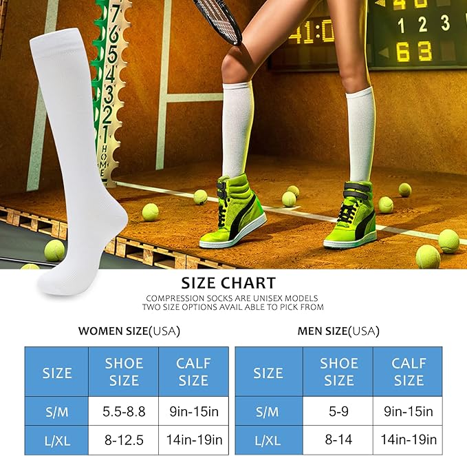 Compression Socks for Women Men Circulation Knee High 8 Pairs for Nurses, Running, Travel, Athletic