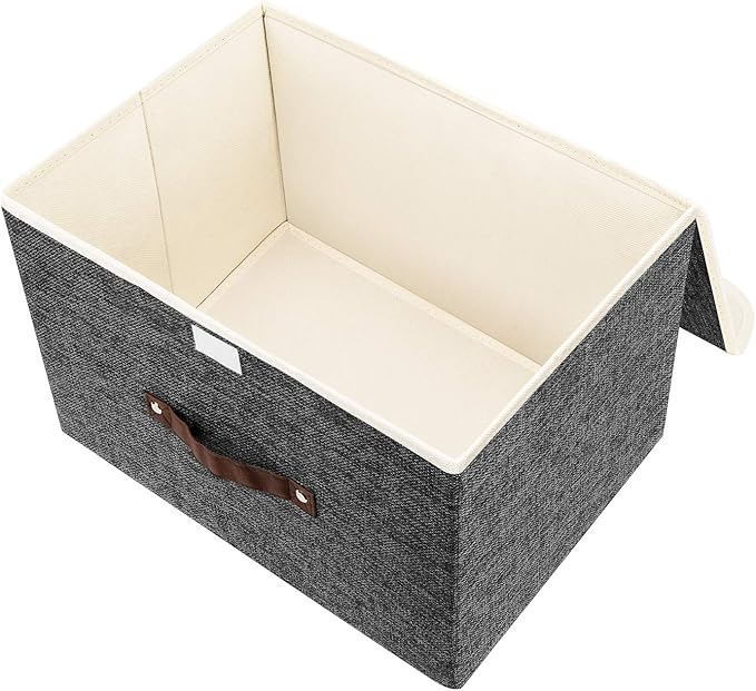 TYEERS Collapsible Storage Boxes, Washable Fabric Storage Bins with Lids, 14.9x9.8x9.8 inches, 3 Pack, Black