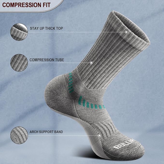 BULLIANT Compression Socks for Men 6Pairs, Athletic Crew Socks Cushioned For Men Sports Running-Arch Support