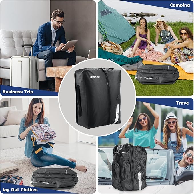 TPU Vacuum Bag for Travel, 70D Nylon Reusable Compression Bag with IP67 Waterproof Zipper, Compression Packing Cubes for Clothing(Gray-2 PCS + PUMP)