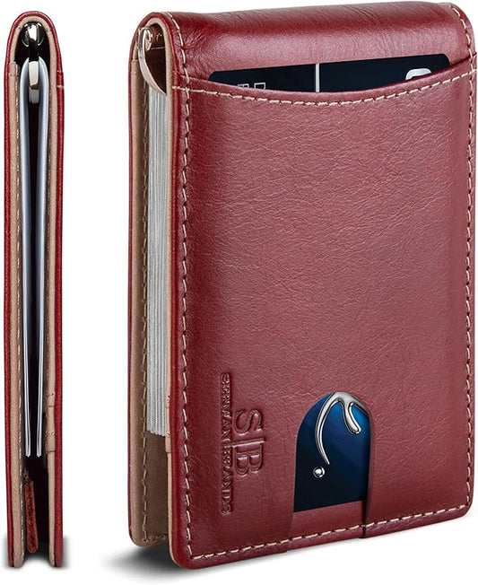 SERMAN BRANDS RFID Blocking Slim Bifold Genuine Leather Minimalist Front Pocket Wallets for Men with Money Clip Thin Gift
