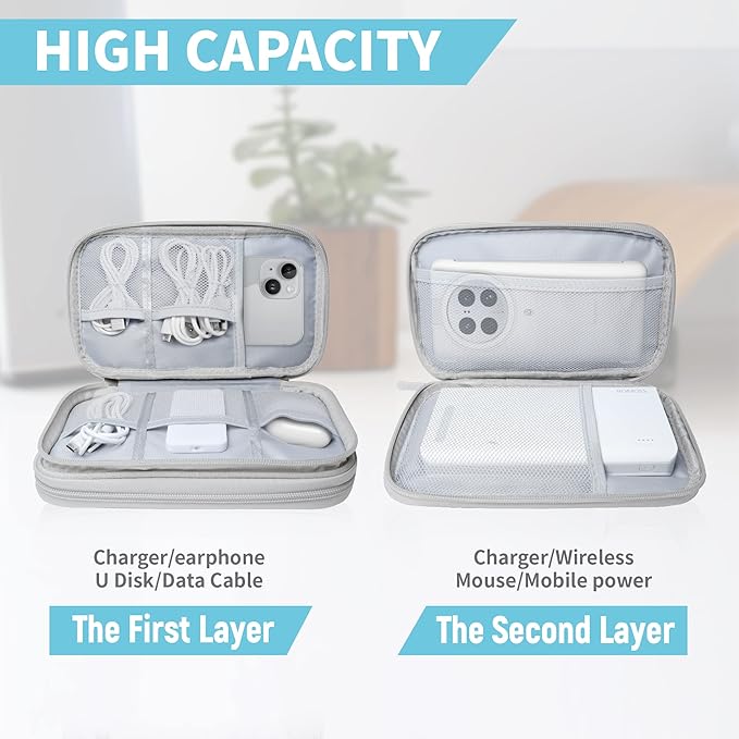 Electronics Travel Organizer,Portable Waterproof Electronic Travel Storage Bag for Small Charging Cord Storage,Charger,Small Electronics,SD Card etc,for Travel,Business - Grey