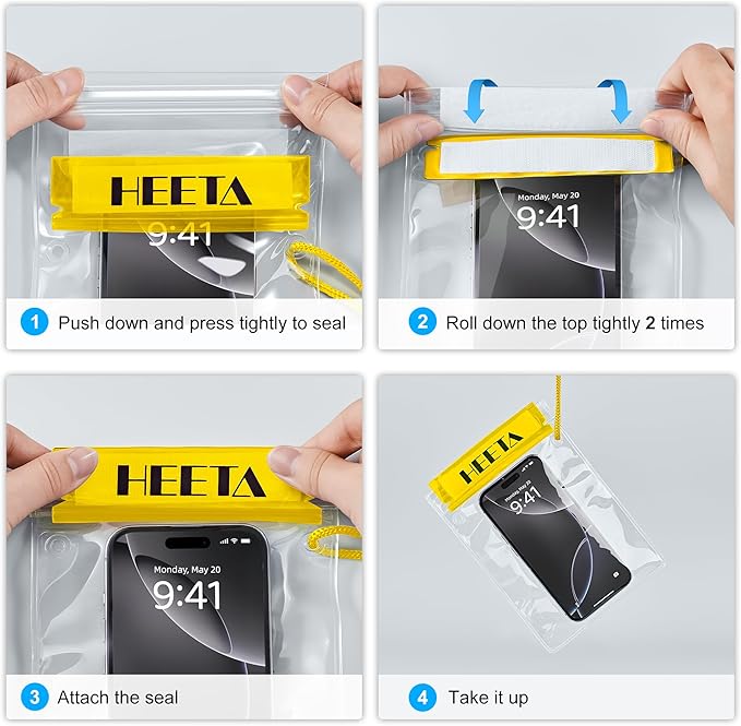 HEETA 5-Pack Clear Waterproof Dry Bag, Water Tight Cases Pouch Dry Bags for Camera Mobile Phone Maps, Kayaking Boating Document Holder