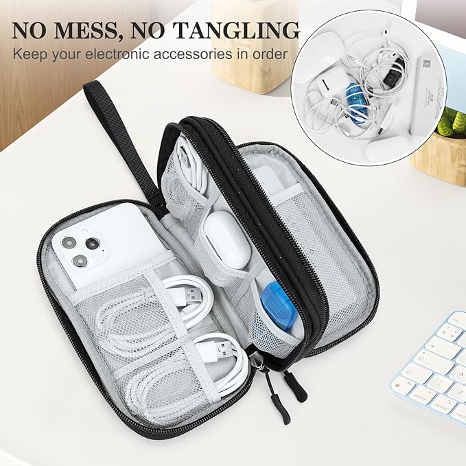 FYY Travel Organizer Pouch Electronic Accessories Carry Case Portable Waterproof Double Layers All-in-One Storage Bag for Cable, Cord, Charger, Phone, Pattern Black