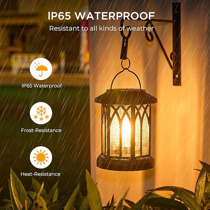 WdtPro Solar Lanterns Outdoor Waterproof, Upgraded Bright Hanging Solar Lights for Outside,Solar Powered Lanterns Lighting LED for Garden Patio Yard Decorative 2 Pack (Warm Light)