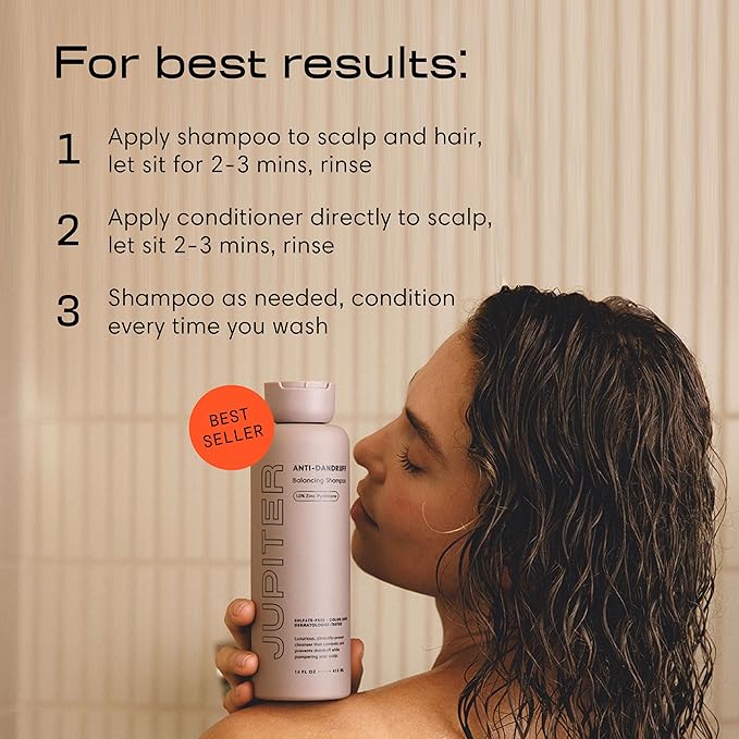 Jupiter, Physician-Formulated Anti-Dandruff Shampoo & Conditioner, for Flaky, Itchy, Oily, Dry Scalp, Vegan, Sulfate-Free, Color-Safe, & Paraben-Free, Dry Scalp Shampoo and Conditioner for Women & Men