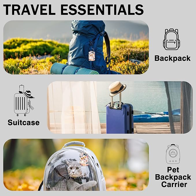 2 Pcs Spring Flowers and Berries Luggage Tags for Suitcases PU Leather Baggage Tags Name ID Label with Privacy Cover and Stainless Steel Loop for Men Women Travel Bag Suitcase