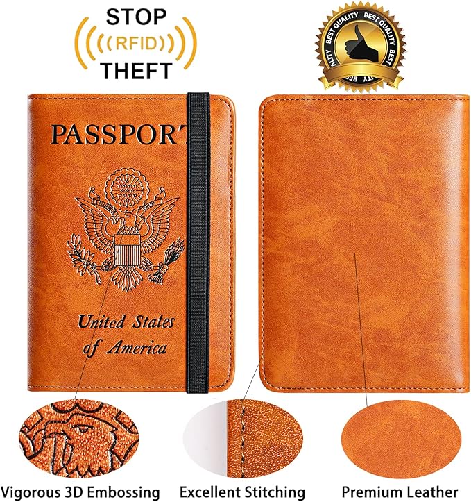 Passport Holder Cover Wallet Travel Essentials RFID Blocking Leather Card Case International Must Haves Travel Accessories for Women Men(101#Earthy Yellow)