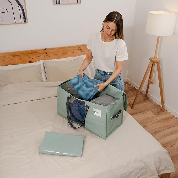 VENO 8 Pack Moving Bags, Comforter and Blanket Storage Bags for Closet, Moving Boxes, Boxes with Lids Alternative, College Dorm Packing Supplies, Foldable Heavy-Duty Tote (Light Green Matte, 8 Pack)