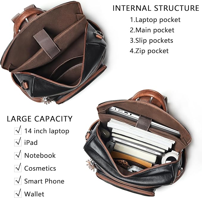 Shrrie Vegan Leather Laptop Backpack for Women 15.6 inch Work Backpack Fashion Travel Backpack Purse for Business College